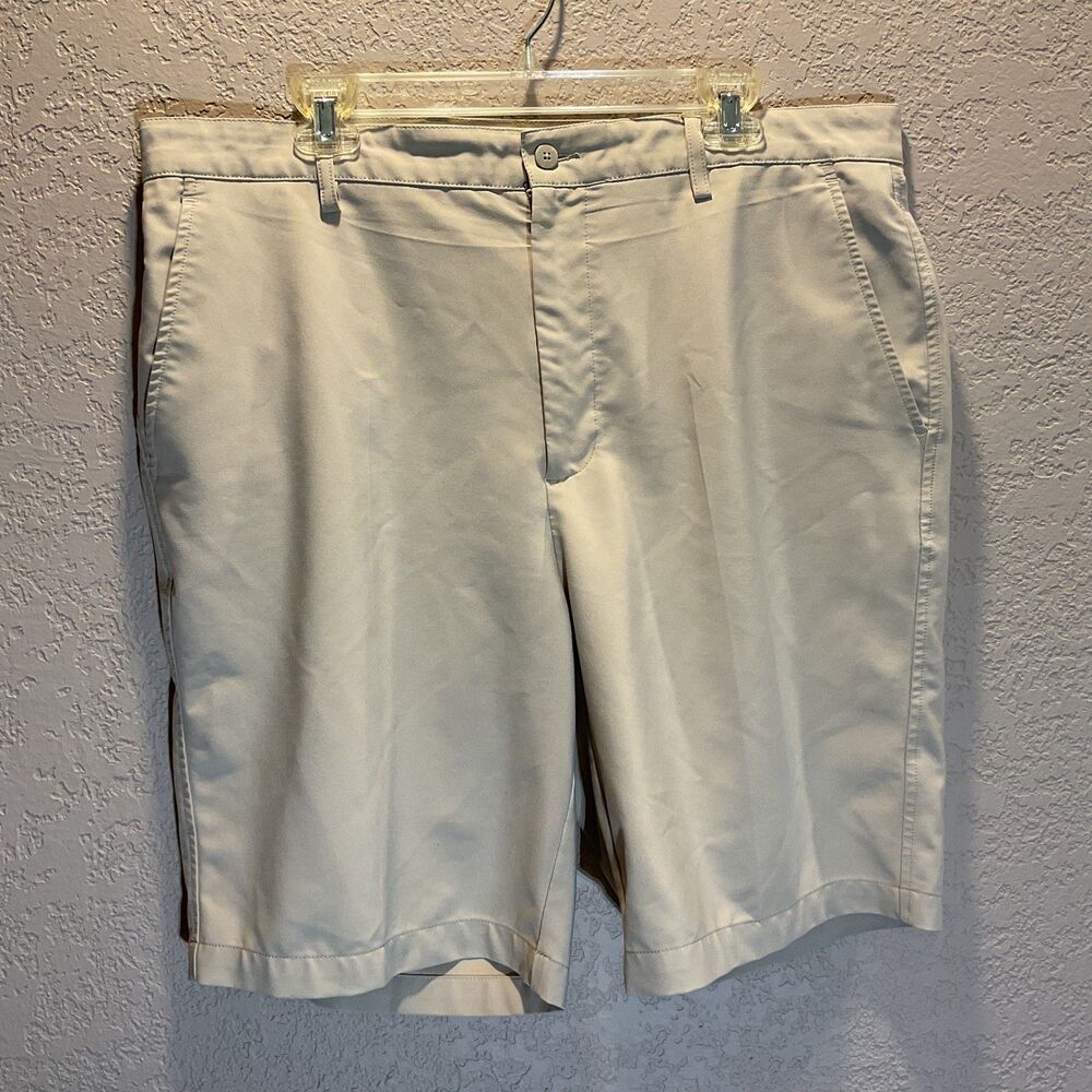 FootJoy Size W38 Tan Khaki Golf Shorts, Flat Front, Inseam 10”